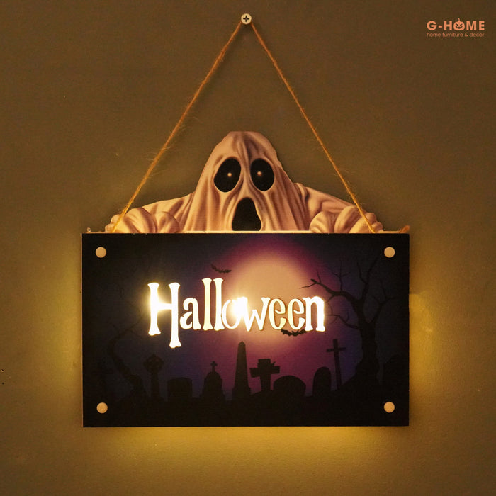 Biển treo cửa kèm led Halloween Ghome HLW LED M4